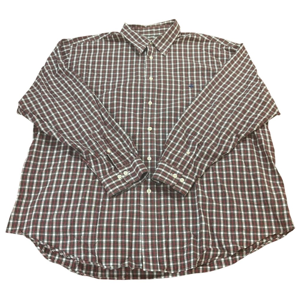 Brooks Brothers 346 Mens XXL Regular Fit Plaid Button Down Shirt Red White Black